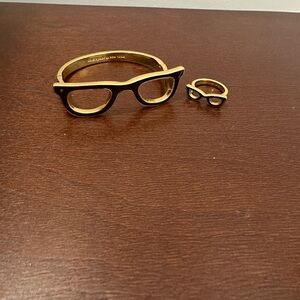 Kate spade glasses bangle bracelet and matching ring (size 6)